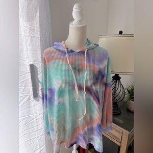 Pink Lily waffle knit tie dye hoodie